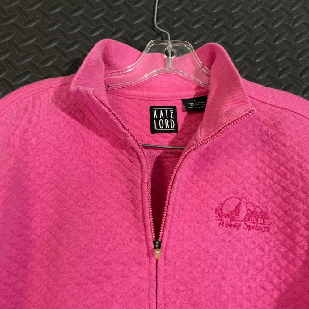 Kate Lord Golf Hot Pink Abbey Springs Full Zip Quilted Sweater‎ Women Size Large
